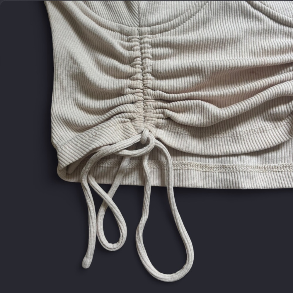 Princess Polly Cream Ruched Drawstring Crop Tee - Picture 5 of 6